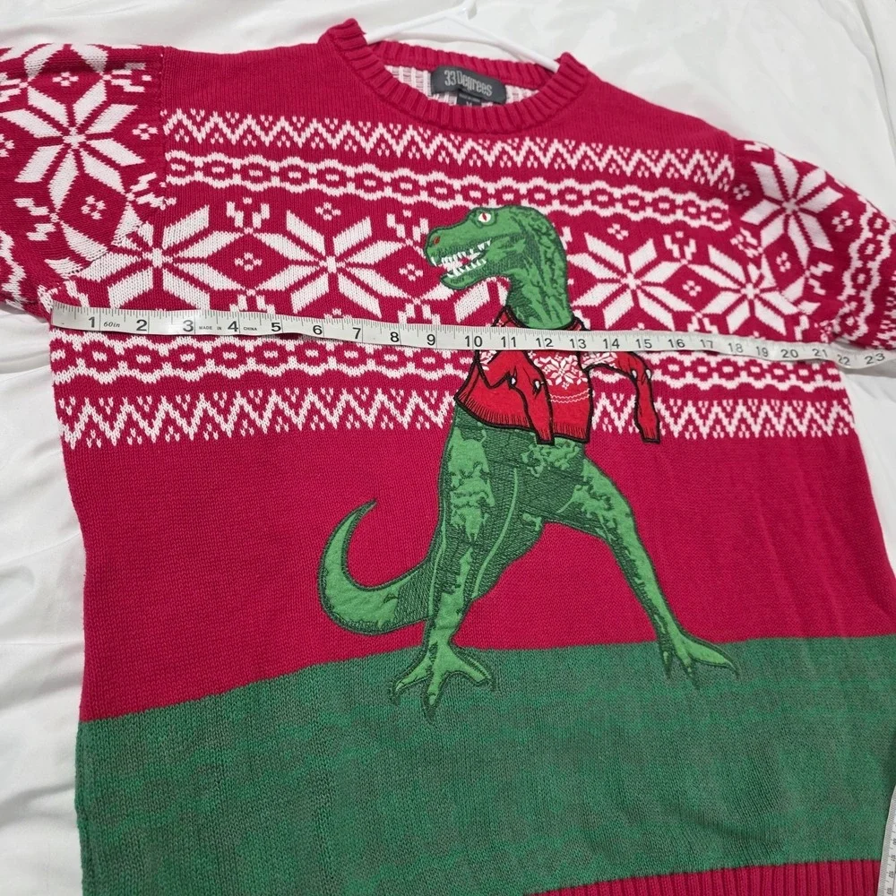 33 Degrees Mens Ugly Christmas Sweater Size Medium Dinosaur Fair‎ Isle Party